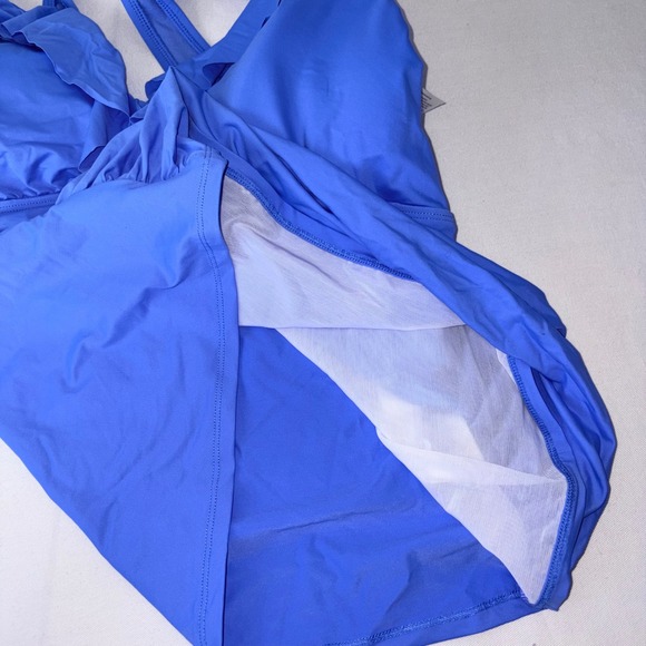 Lauren Ralph Lauren Sky Blue Ruffle Halter Tankini Top Plus Size 20W new - Picture 5 of 10